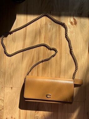 Coach Leather Evie Long Wallet with Chain in Honey Brown